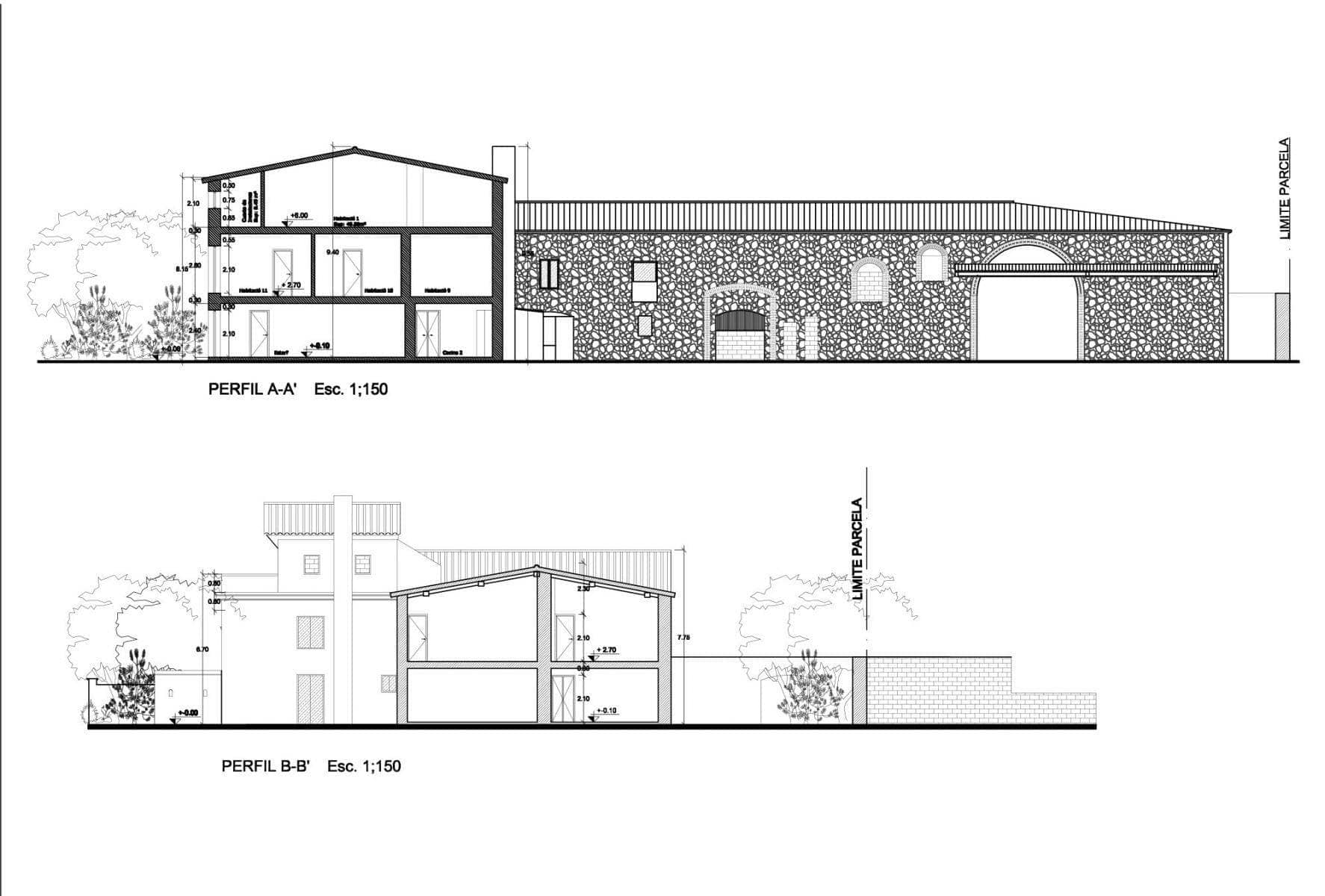 Sections B-B' · A-A'