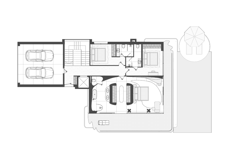 Upper floor · 3 suites and 2-car garage