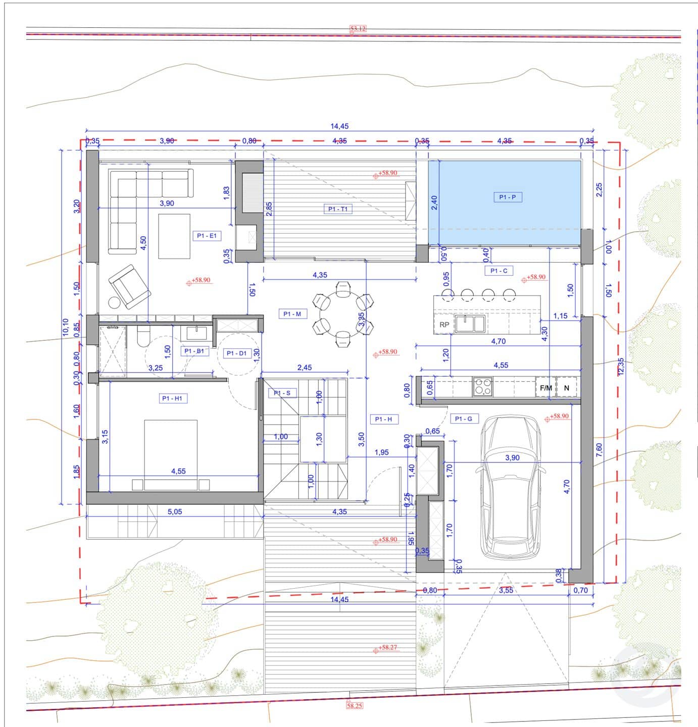 Floor plans — Elegant contemporary house with pool and bright spaces and sea views